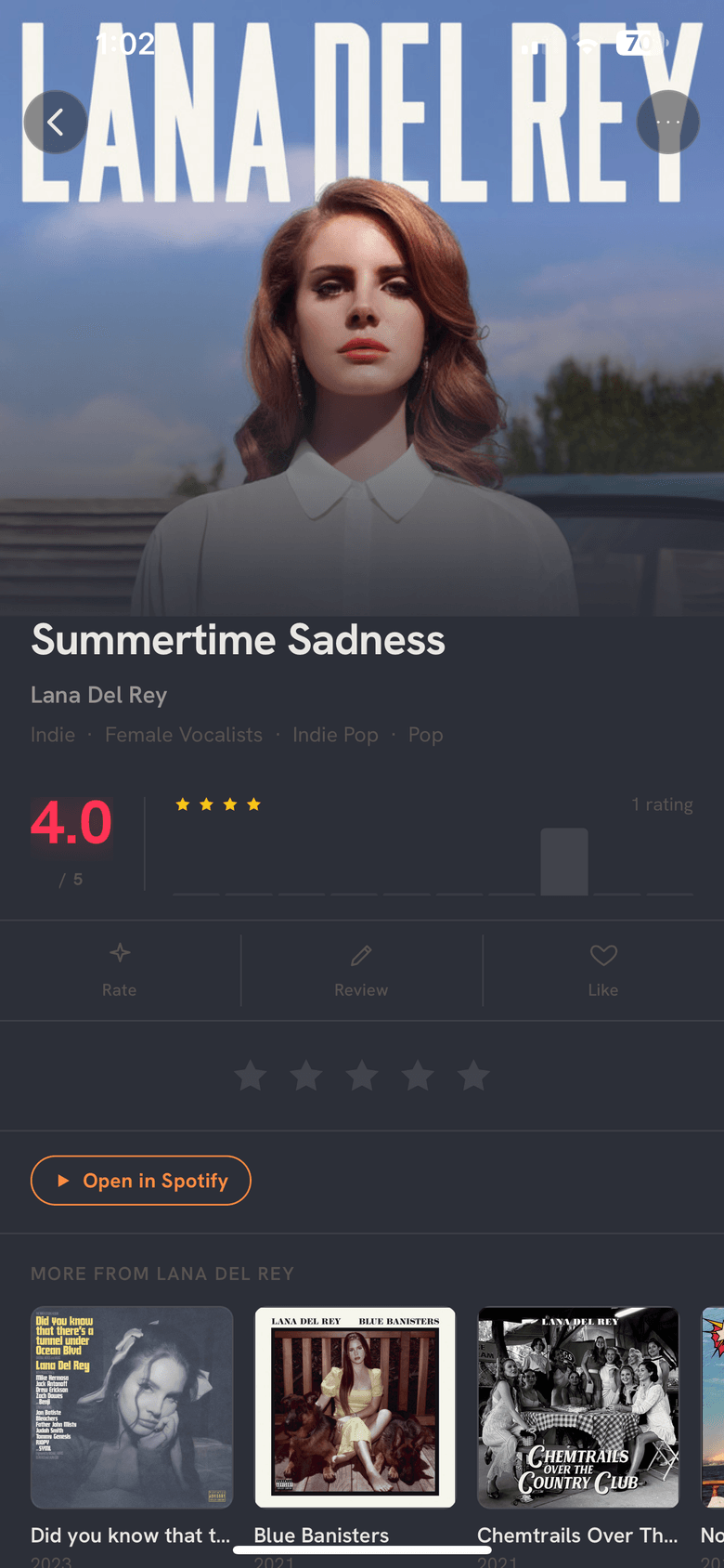 Vull song screen — Summertime Sadness with score, genres and more from the artist